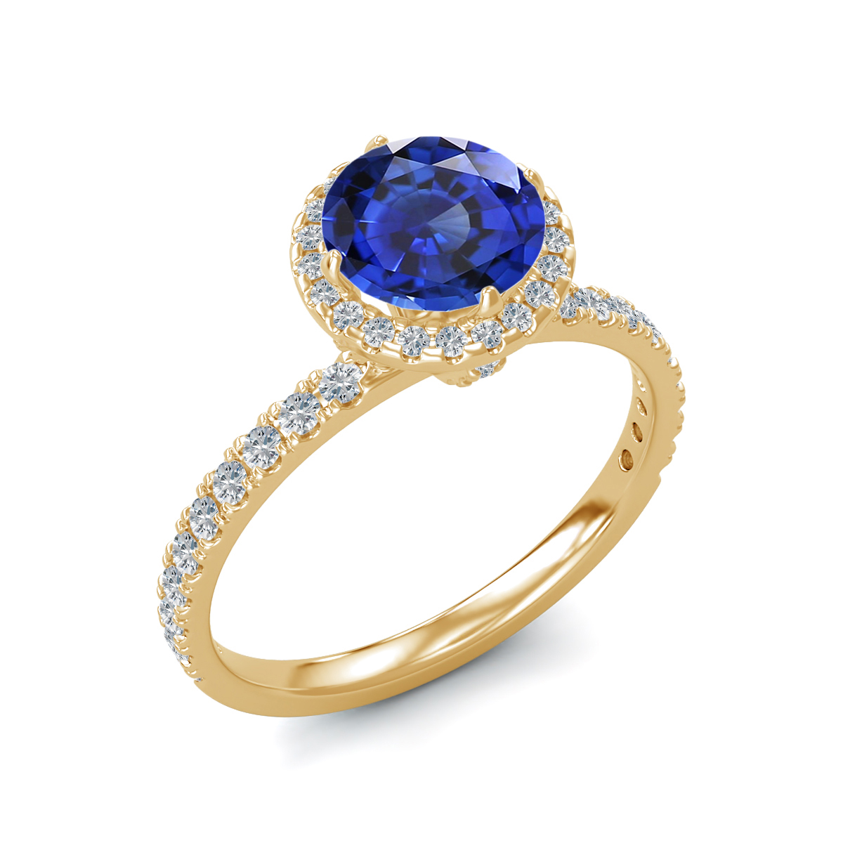 1.80 Ct Round Diamond Blue Sapphire Wedding Band Ring 14K Yellow Gold Size 7